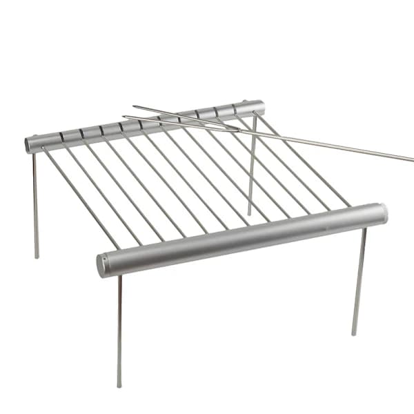Bärbart hopfällbart grillgaller i rostfritt stål och aluminium för camping, grillning, picknick, silver silver