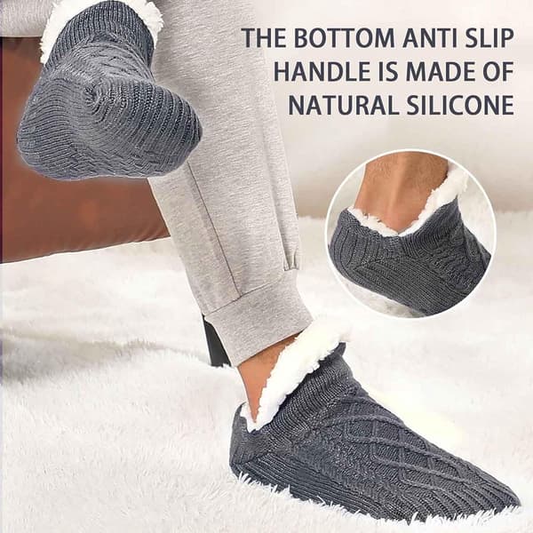 Fuzzy Fleeceforede skridsikre sokker, bløde varme polyester hjemmesko-sokker til kvinder, mænd og piger, indendørs lounge, grå, størrelse 38-42
