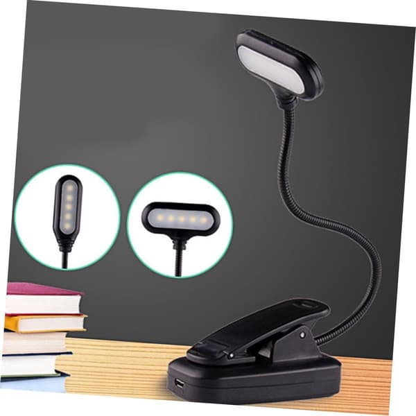 LED-boglampe, USB genopladelig, 3-niveau dæmpning, 360° drejelig, magnetisk base og klips, til sengekant, rejser, camping, sort