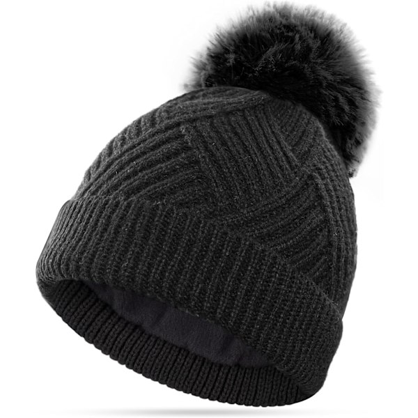 Dambeanie, Varm Vinterhatt, Plyschstickad Hatt, Varm Fleecefodrad, Med Avtagbar Pompom, Lämplig för Skidåkning Utomhus
