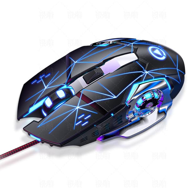 Mekanisk gamingmus, USB-kablet, belyst lydsvag mus til pc-gaming, sort