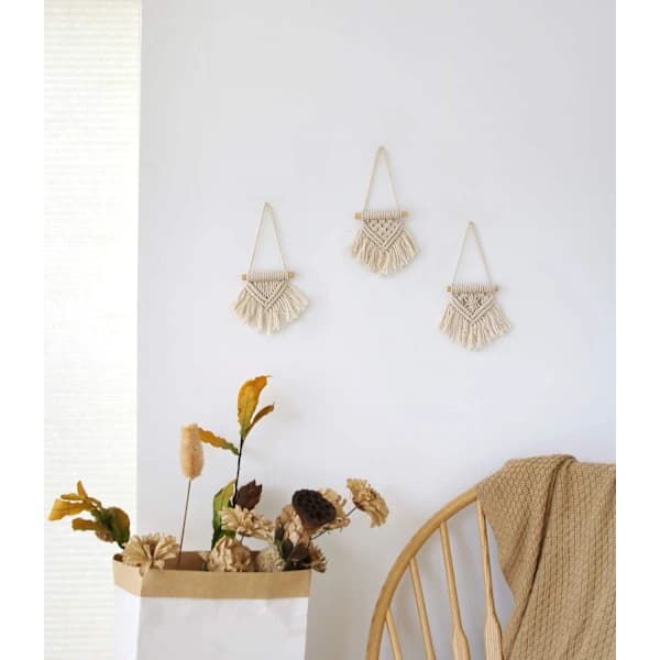 Mini Macramé Väggbonad 3-Delars Set Söt Bohemisk Julgransdekoration Bilprydnader Flätad Konstdekoration Heminredningsidéer