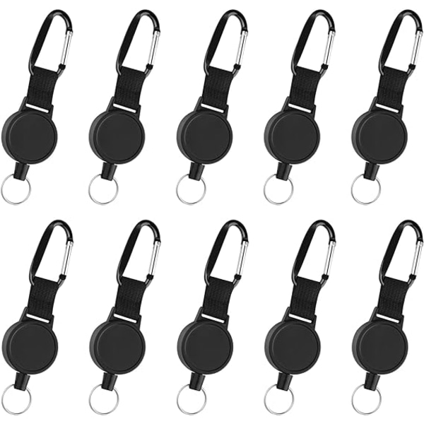 Kraftig indragbar nyckelring - nyckelhållare (10 st, svart)