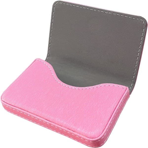 Visitkortholder i læder med magnetisk lukning, pink