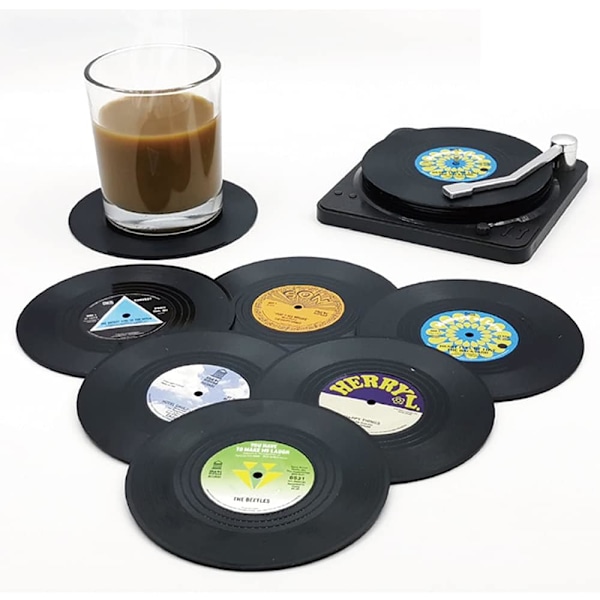 6 st Retro CD-skiva Underlägg med Hållare Vinyl Muggmattor Halksäkra