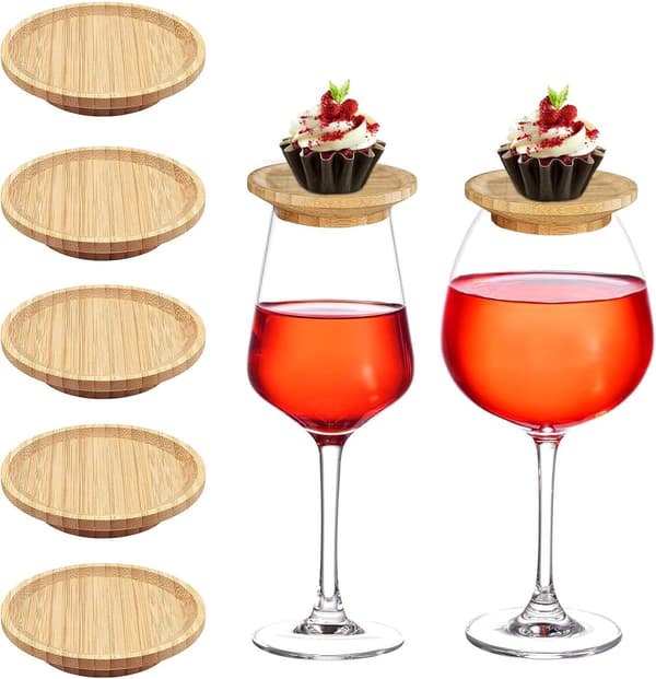 Bambus vinglaslåg, genanvendeligt sæt med 10 dele til snacks, fester, buffeter og vinaftener, 10 cm diameter