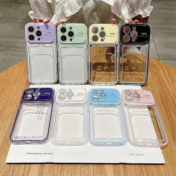 For iPhone 15 Large Window PC Hybrid TPU Phone Case with Card Slot