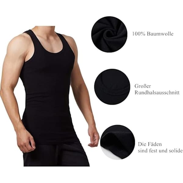 5-pak Herrlinnen 100% Bomuld Tanktop Undertøj (Sort*5 L
