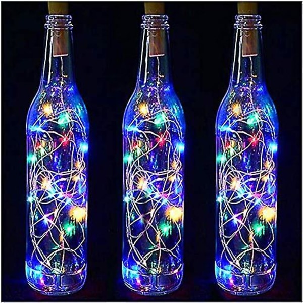 Vinflasklampor med kork, 8-pack batteridrivna LED-korkformade silverkoppartråds flerfärgade miniljusslingor