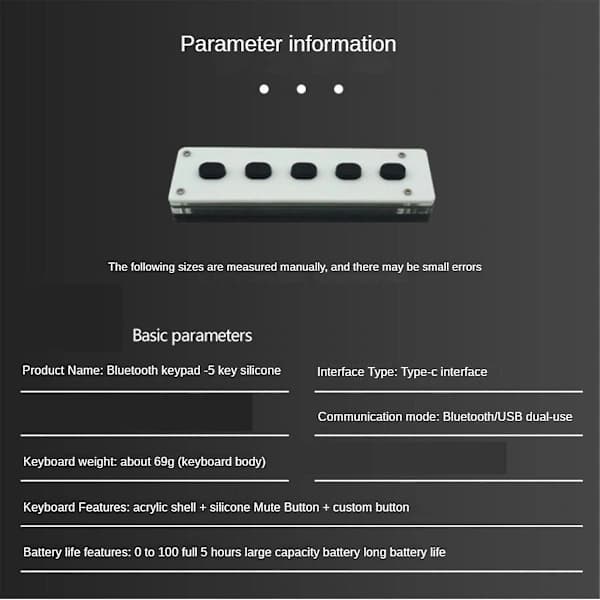 Tyst Silikone Bluetooth Tilpasseligt Programmerings Makrotastatur 5-Taster Macropad Kopier Indsæt USB-Tastatur, B