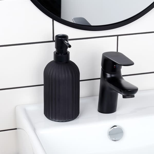Elegant sort sæbedispenser i glas til køkken & badeværelse 189