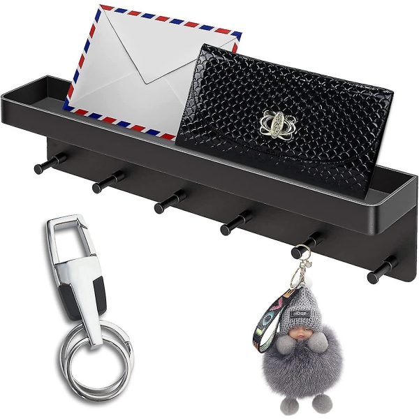 Nyckelställ med hylla Nyckelförvaring och 6 krokar, tangentbord Krokställ Nyckelställ tillverkat av rostfritt stål