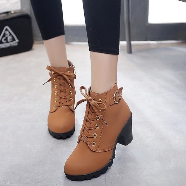 Dam Casual Högklackade Vattentäta Varma Ankelboots Snökängor Brun 35