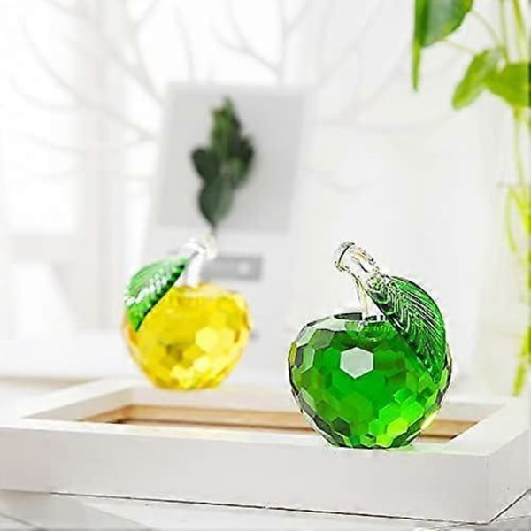Kristalläpple Pappersvikt Konstglas Frukt Samlarföremål Figurer, Grönt Äpple 40mm