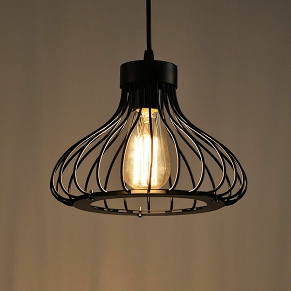 Retro metall pendellampe Svart Bur Industriell Vin