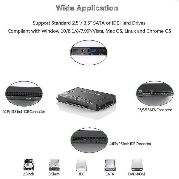 USB 3.0 till IDE och SATA-konverterare Extern hårddiskadapterkit för Universal 2,5/3,5