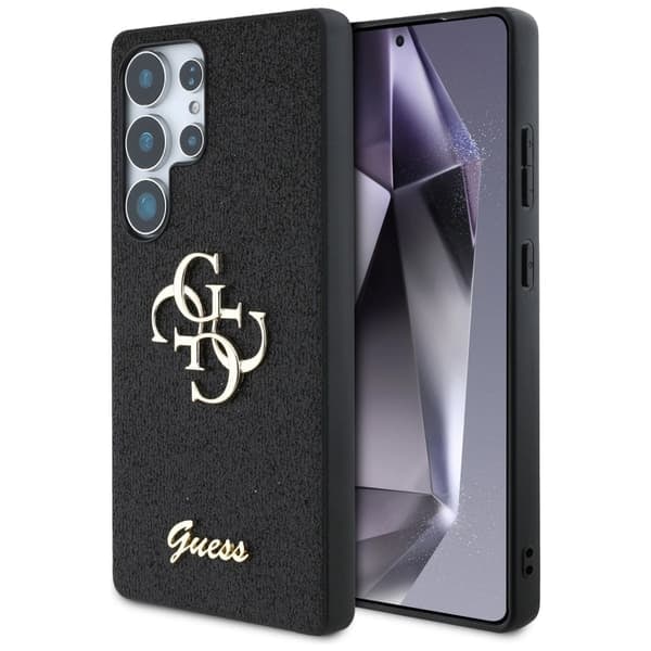 TS-Guess Fixed Glitter skal till Samsung Galaxy S25 Ultra med metallisk 4G-logga - Svart