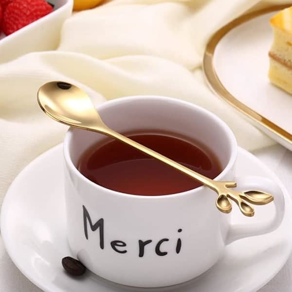 Coffee Spoons, Stainless Steel Leaf Shaped Handle Coffee Spoons
