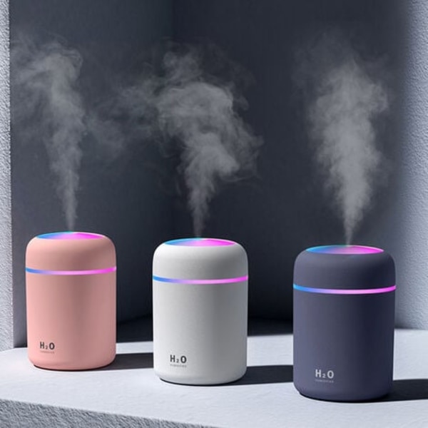 TS-Luftfukter, Mini Ultralyd Luftfukter med 2 Justerbare Tåkemoduser, Automatisk Avstenging og Fargerikt Nattlys, USB Portabel Luftfukter
