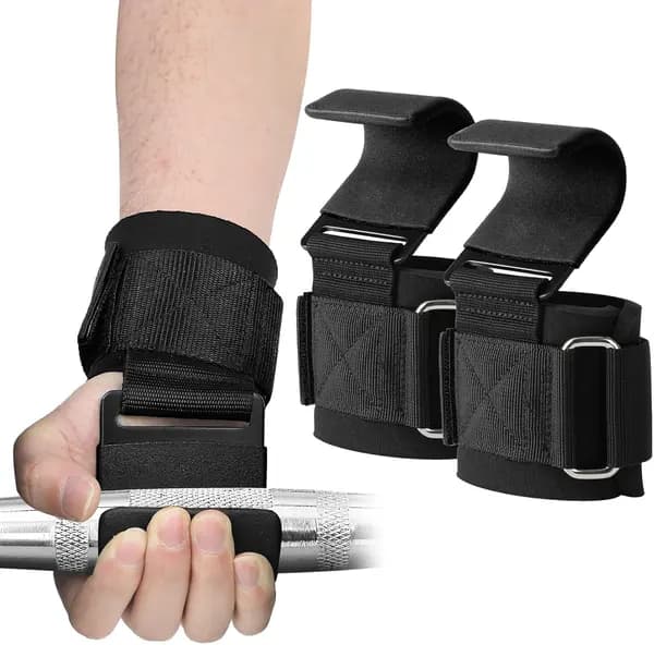 Vektløftekroker med kraftige håndleddsstropper, stålkroker og neoprenpolstring for markløft, gymtrening, unisex svart 4