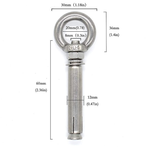 TS-5 stk. M8 X 60mm Ekspansjonsbolt Ankerbolt 304 Rustfritt Stål Ring Løfteanker Øyebolt Ekspansjo