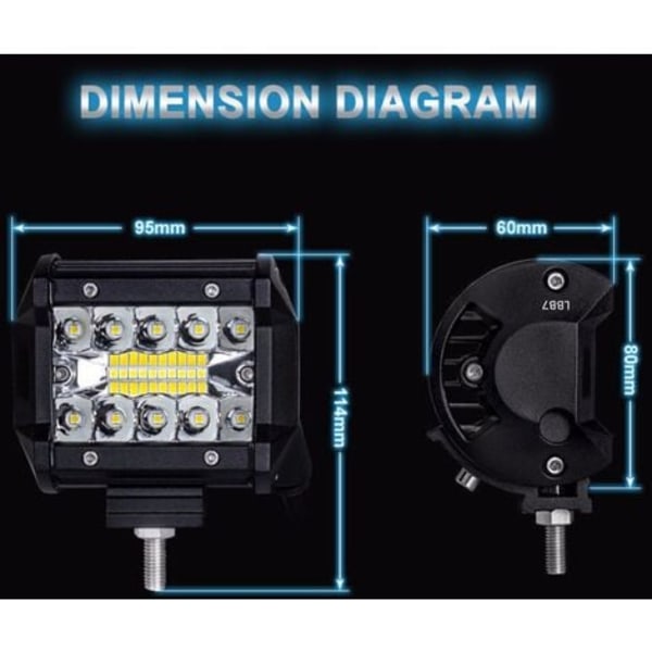 TS-4\" 60W LED Arbetslampa Strålkastare LED Bar 10800LM, Vattentät IP67, Dimljus för Offroad Bil Traktor Lastbil SUV ATV Bå