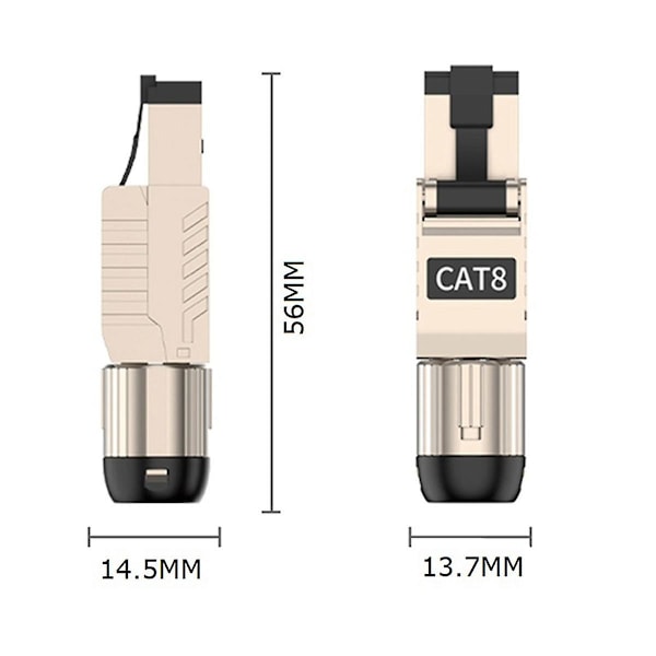 TS-1 stk. Rj45 Cat8 Ethernet-kabelkontakter Rj45 Metall Verktøyfri Enkel Terminering Plugg 2000mhz 40g Lan