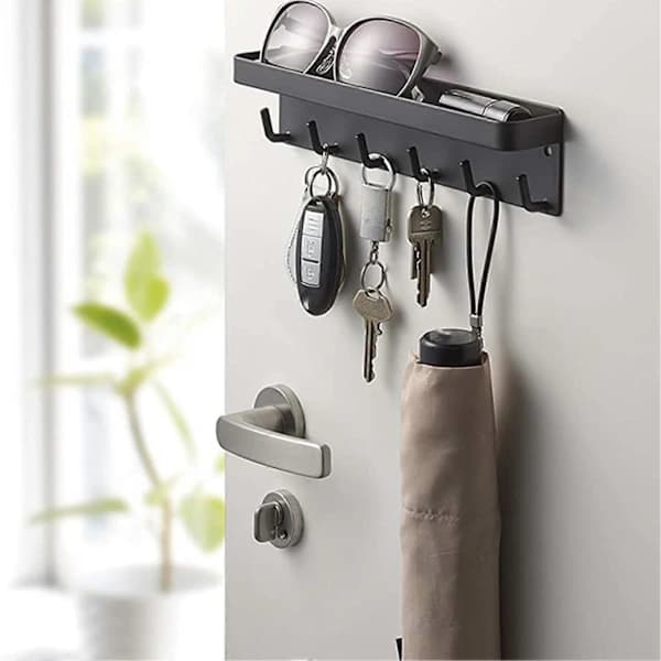 Key Holder for Wall Hooks Organizer Hanger Shelf Wall Mounted Black for Entryway Front Door Kitchen Hallway