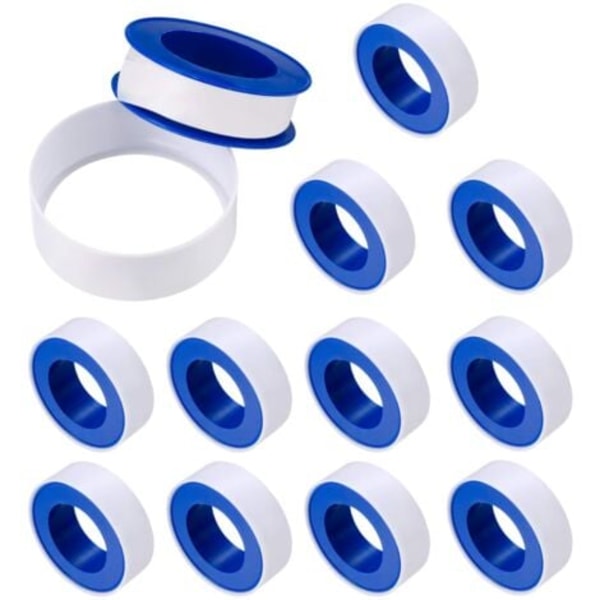TS-PTFE Tetningsbånd, Industrielt Markeringsbånd, Teflon Rørleggerbånd, 12mm x 10m Rull med Tape for Rør - 12 stk