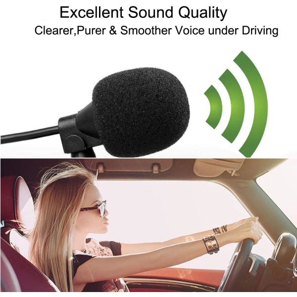 3,5 mm extern mikrofon med 3 m monteringskabelmikrofon för bil- och fordonshuvudenhet med Bluetooth aktiverad stereo, radio, GPS och DVD (1 st, svart)