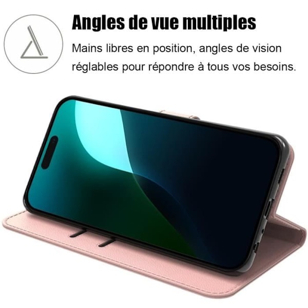 Etui for iPhone 16, beskyttende klaff Anti-ripeslagfast mykt syntetisk skinn - Rosa Black