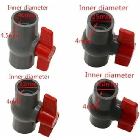 PVC kuleventil, U-PVC plastventil, rette koblinger for kontroll og stopp av strømning (φ40 mm)