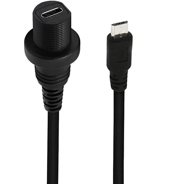 Micro USB 90 Grader Han til USB 3.1 Type-C Hun Flush Panel Mount Forlængerkabel til Bil Motorcykel Instrumentbræt