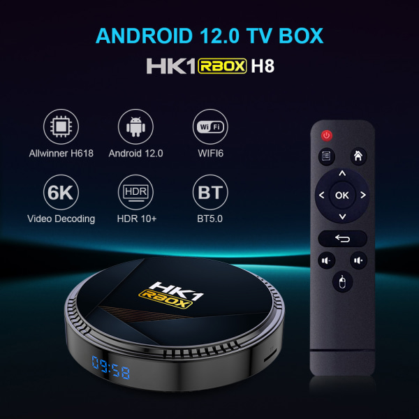Android 12.0 TV Box,HK1 RBOX 4GB RAM 64GB ROM H618 Quad-Core 64bit CPU Stöd WiFi6 Dubbel 2.4G/5.8GHZ Ethernet BT4.2 4K 6K HDR10 EU 4GB 64GB