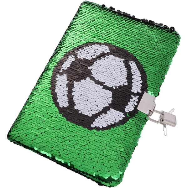 Pojkar fotbollsdagbok med lås och nyckel, paljettdagbok anteckningsbok Barndagbok skolresebok present (grön) (1 st)