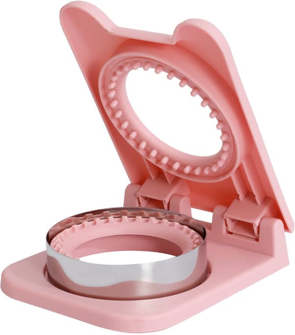 Sandwichforsegler og -kutter med rustfritt stålblad og avtakbar design for barnelunsjer, rosa rund form