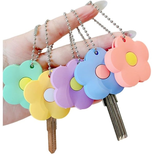 5 st Blommiga Nyckelskydd Söta Kepsar Blommiga Kepsar (Blå, Rosa, Lila, Orange, Grön)