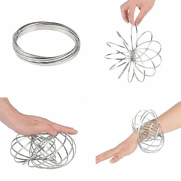 3d Magisk Leke Arm Slinky Toroflux Flippy Flux Flow Ringer Spinner Dynamisk Armbånd, Sølv