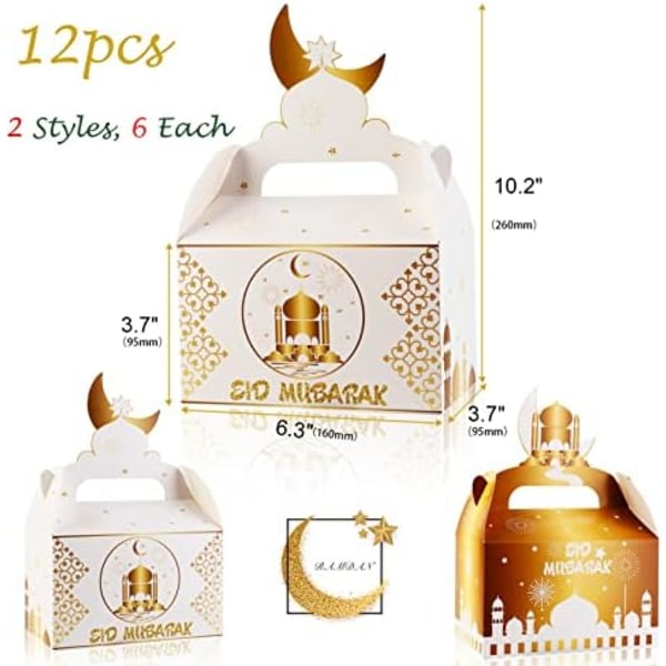 DPKOW 12 stk Eid Mubarak Gaveesker, hvitgull DIY-esker White Gold