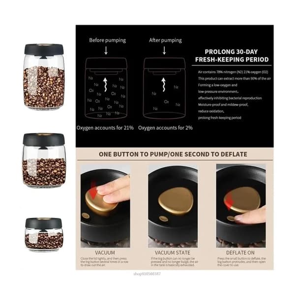 Lufttät matförvaringsburk i glas, vakuumförseglad kaffebönsburk för skafferi, 60 oz (vit) 1800ml White