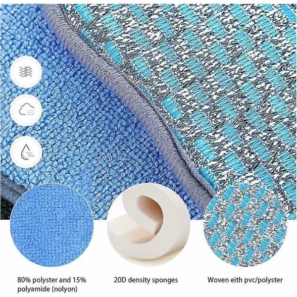 6-pack tvättbara och återanvändbara disktrasor, mikrofiber skrubbsvampar, disk- och kökssvampar dubbelsidig repborste, blå