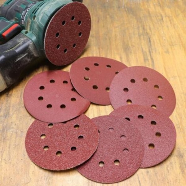 TS-Slibeskiver Slibepapir 125mm Sliber P40/P60/P80/P120/P180/P240 8 huller