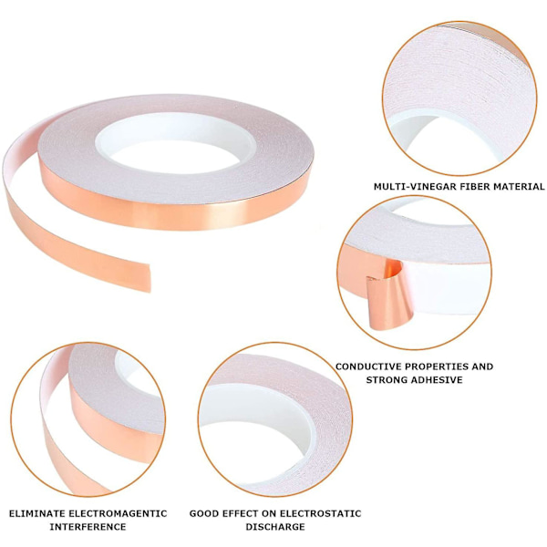 Kobberfolietape, Kobberfolier med dobbeltsidig kobbertape ledende lim for farget glass ledende (2 stk, roségull)