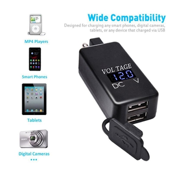 TS-Sae til USB Adapter med Voltmeter Motorcykel Hurtig Afbryderstik med Vandtæt Dobbelt USB Oplader