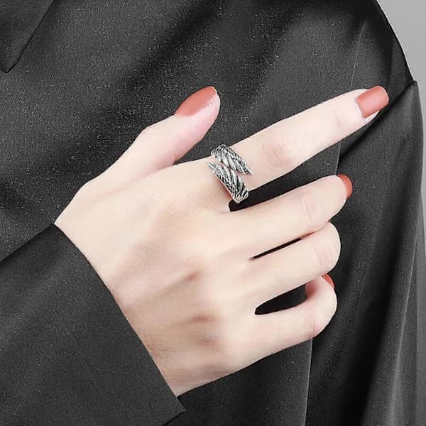 Justerbar 925 STEMPLET STERLING SØLV Skytsengel Vinge Ring Gave hurtig levering