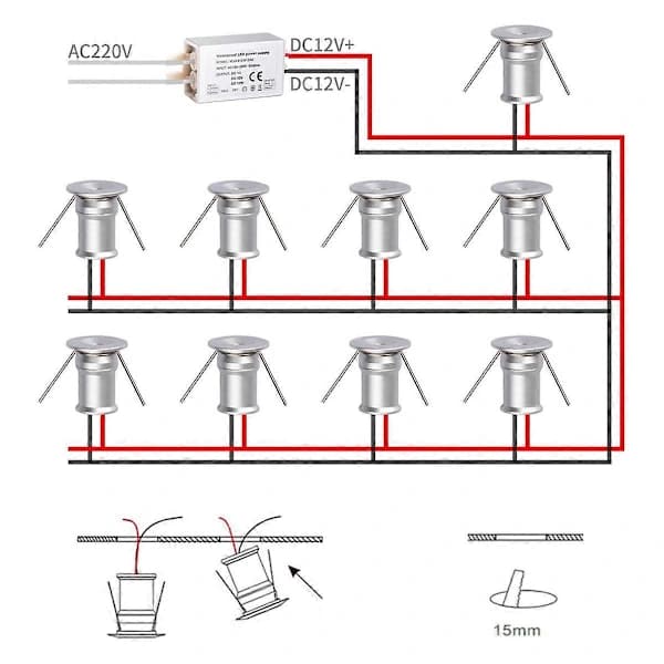 Mini Downlight DC12V 1W 3000K 9-pakning Sølv Shell, Konstverksbelysning