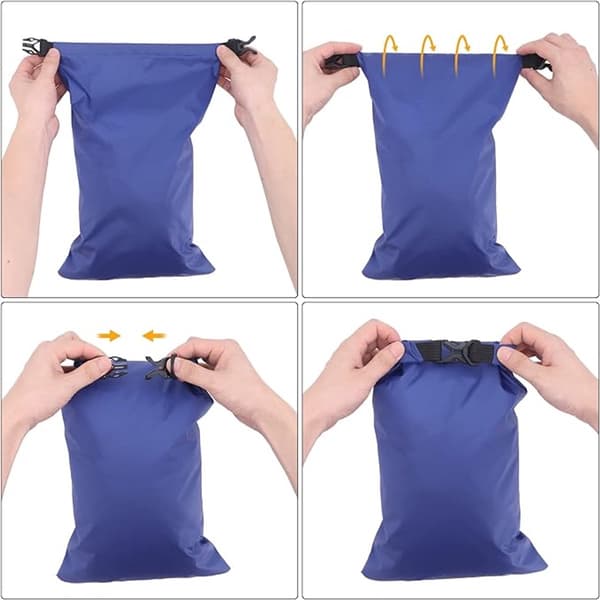Vandtæt tørpose sæt med 6, 190T polyester taft rulletopposer med spænde til kajakroning, rafting, svømning, camping, sort, 1,5L til 8L