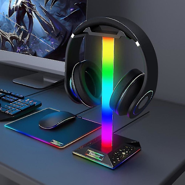 RGB Gaming Headset Stativ USB Port Touch Control Strip Lysende Skrivebords Gaming Headset Holder Hængende Enl