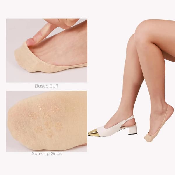 Usynlige halvsokker med antiskli for kvinner, lave tåtopper for hæler, flate sko og slingbacks 5 Pairs (3 Nude+2 Black)
