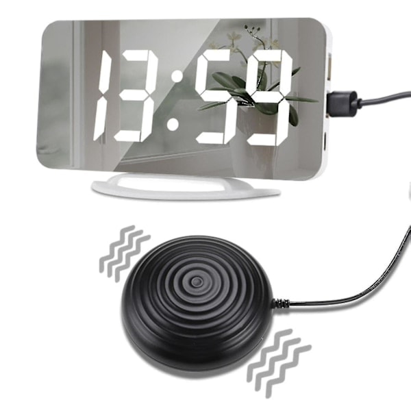 Hög ljudvibrerande väckarklocka för tunga sovande, döva vuxna, digital spegelklocka med sängvibrator